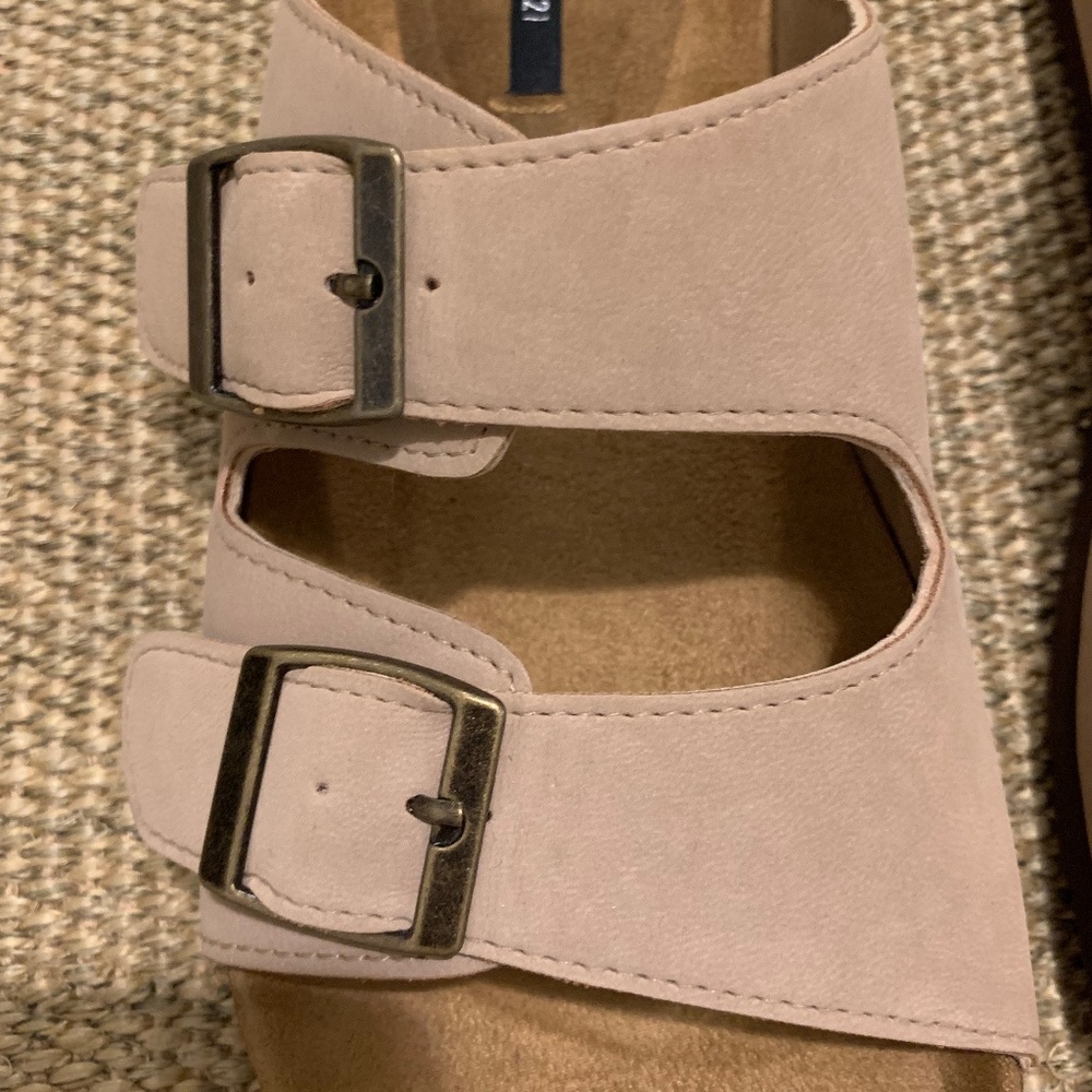 Buckle Platform Cork Sole Slide Sandals Nude Beige - Picture 4 of 5